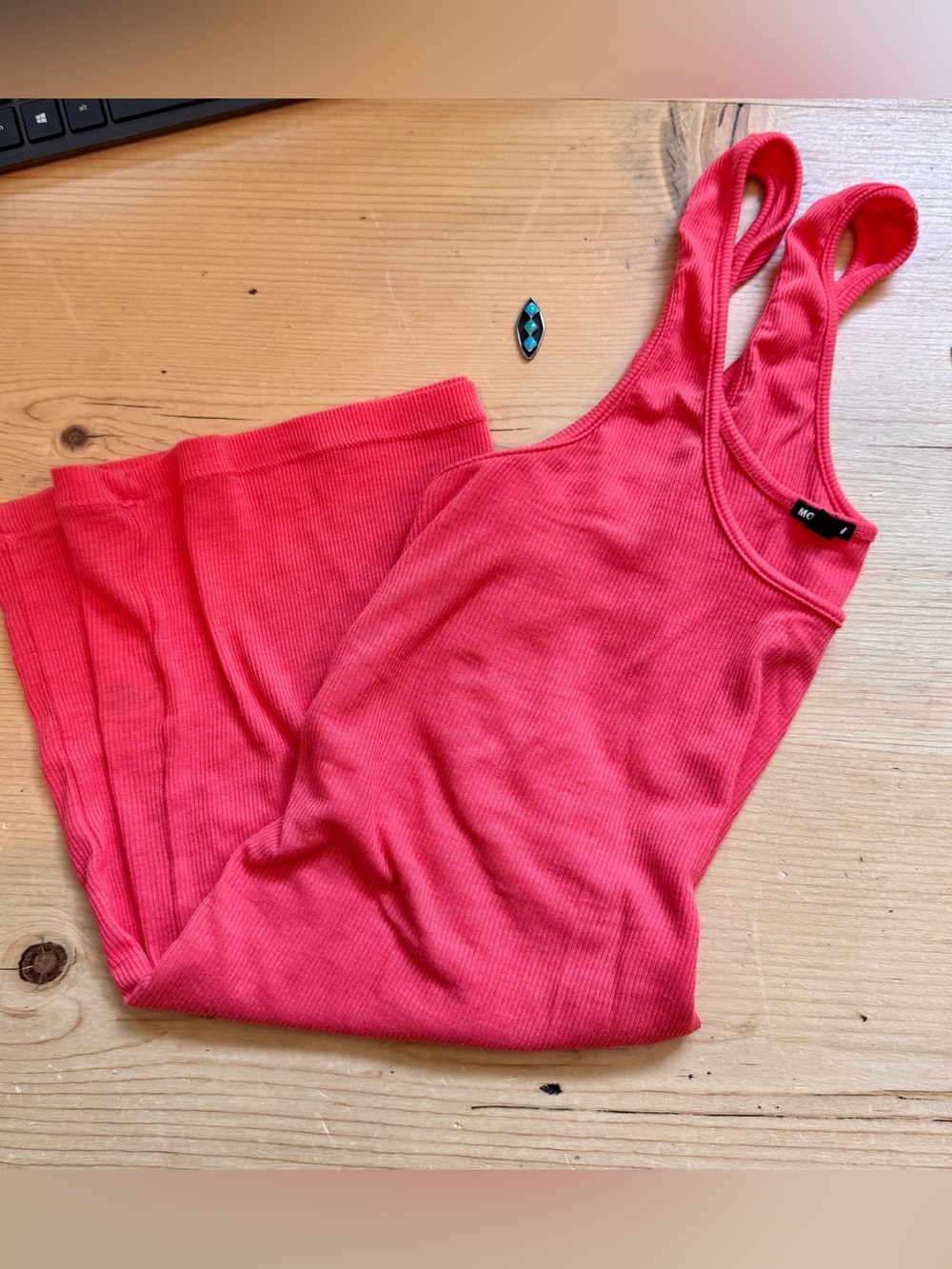 Monrow Tank Top Bright Coral Women’s Ribbed EUC Large